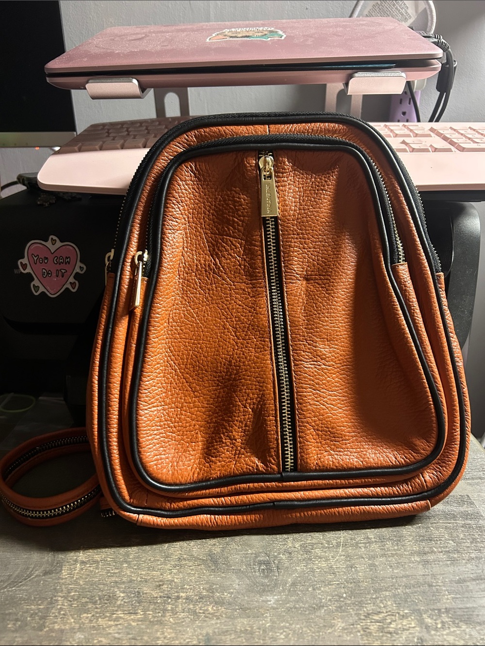 Valentina Made in Italy Genuine Leather Convertible Backpack in Cognac
